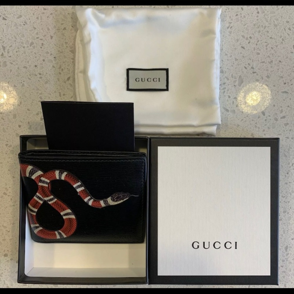 Gucci Black Leather Kingsnake Bifold Wallet
